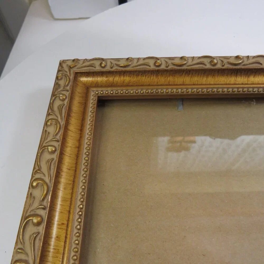 VTG Ornate Gold Wood Picture Frame w Glass | Scrollwork | HAS CHARACTER